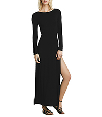 Maxi Dress – Solid Black / Long Sleeves / Simple Rounded Neckline